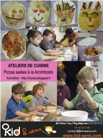 Atelier de cuisine pour les enfants à Aix en Provence chez KID et Sens : pizzas salées à la Arcimboldo