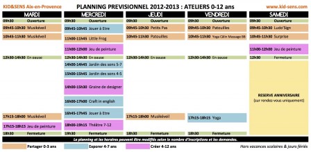 Planning des activités de la rentrée 2012-2013 pour les enfants et bébés à Aix-en-Provence